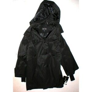 New NWT Nine West Black Womens Small Jacket Knit Cuffs Removable Hood S Buttons